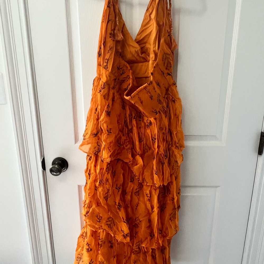 Anthropologie Pamela Halter Midi Dress | Orange Floral Tiered, NWT Size 14 - Picture 7 of 10
